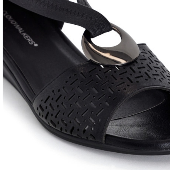 NEW CLOUDWALKERS Debbie Wedge Black 9.5 W Wide Fit COMFORT Slip-on Shoes - Picture 4 of 7